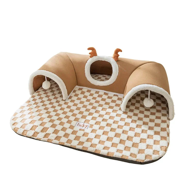 Cat Tunnel Bed with Peekaboo Plush Toy for Kittens