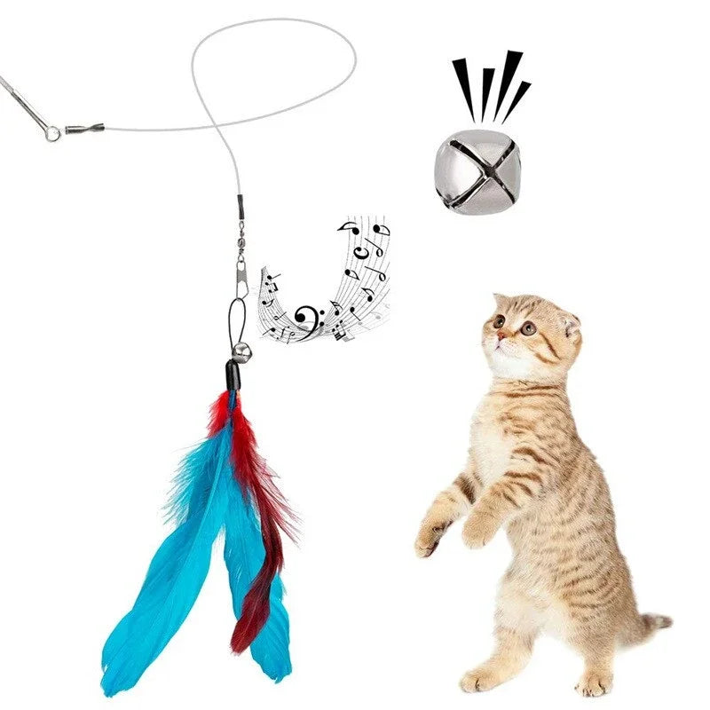 Replacement Cat Feather Toy Set with Retractable Stick