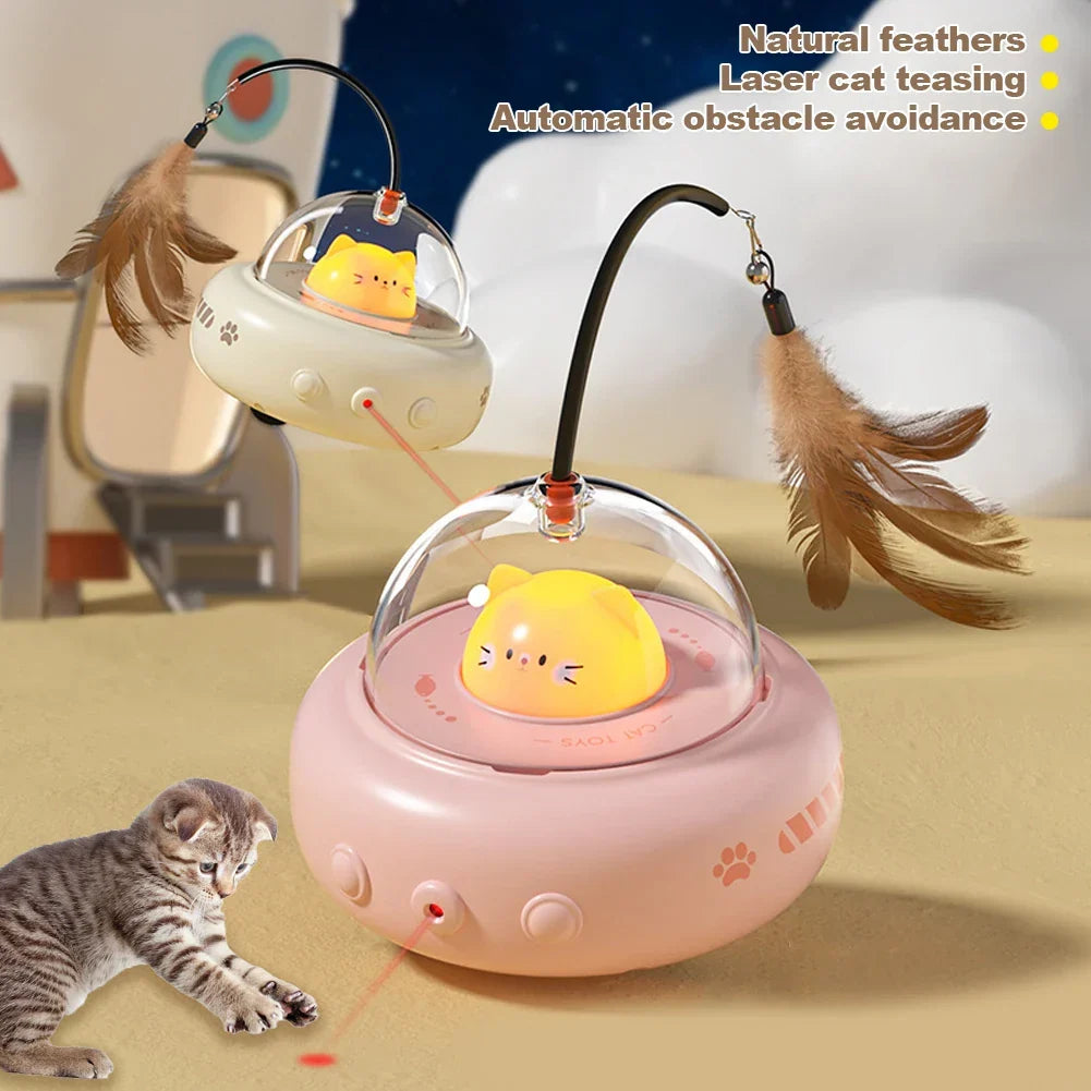 Rechargeable Electric Cat Toy with Feather Teaser Wand