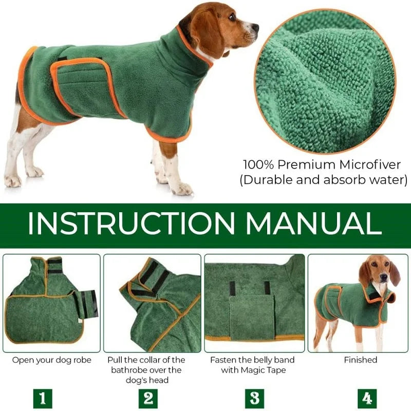 Microfiber Dog Bathrobe Towel - Adjustable Absorbent Drying Robe