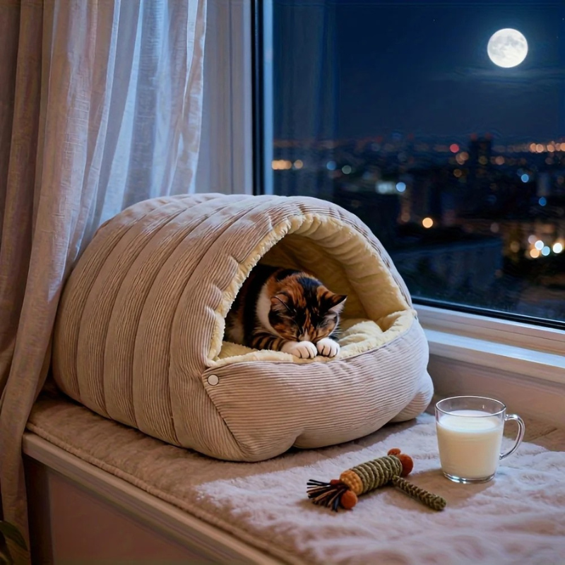 Warm Arctic Fleece Enclosed Cave Bed for Cats and Small Dogs
