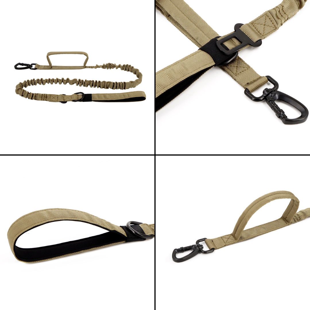 Tactical Double-Handle Padded Bungee Dog Leash, 69-Inch