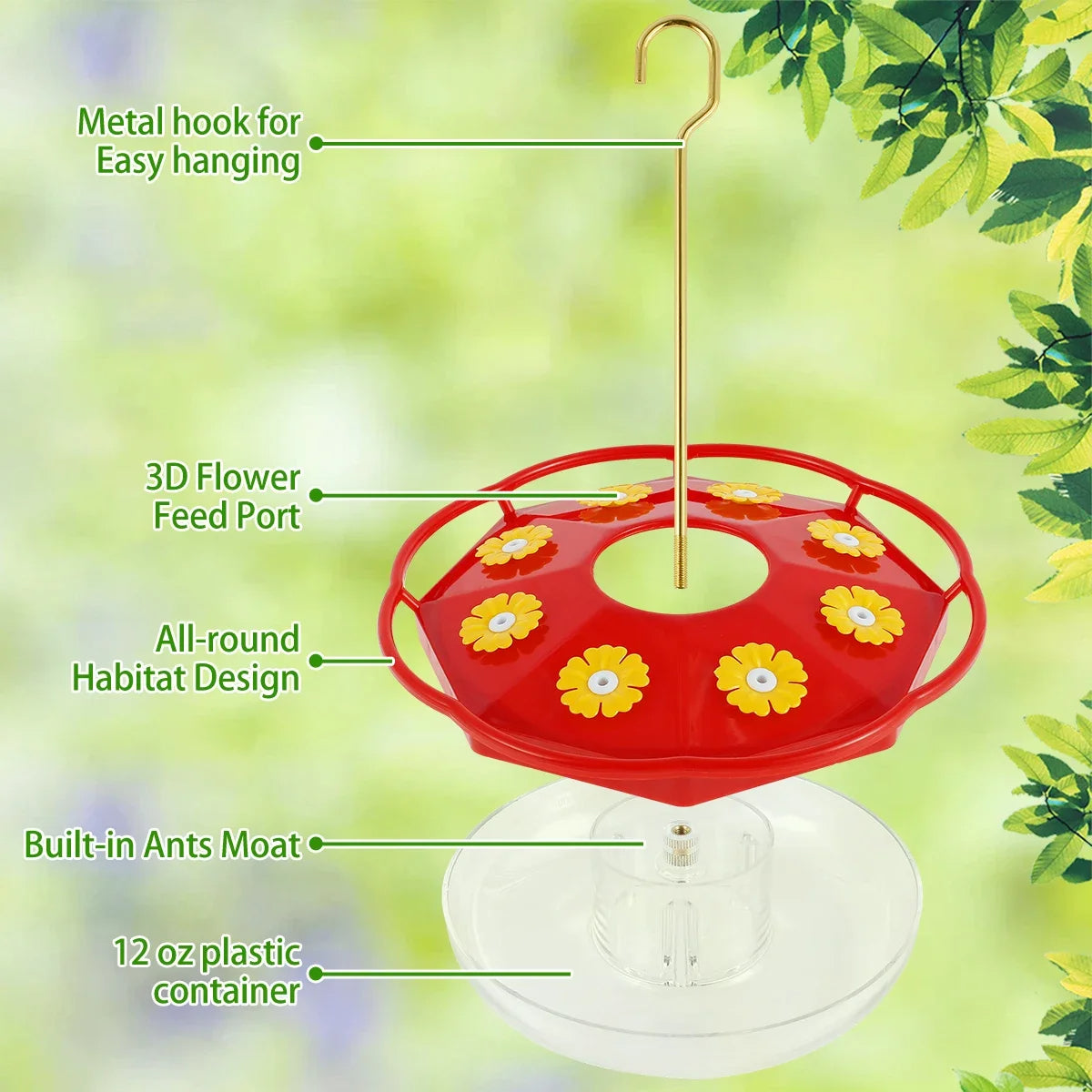 Flower-Shaped Hummingbird Feeder - 8 Port Hanging Feeder