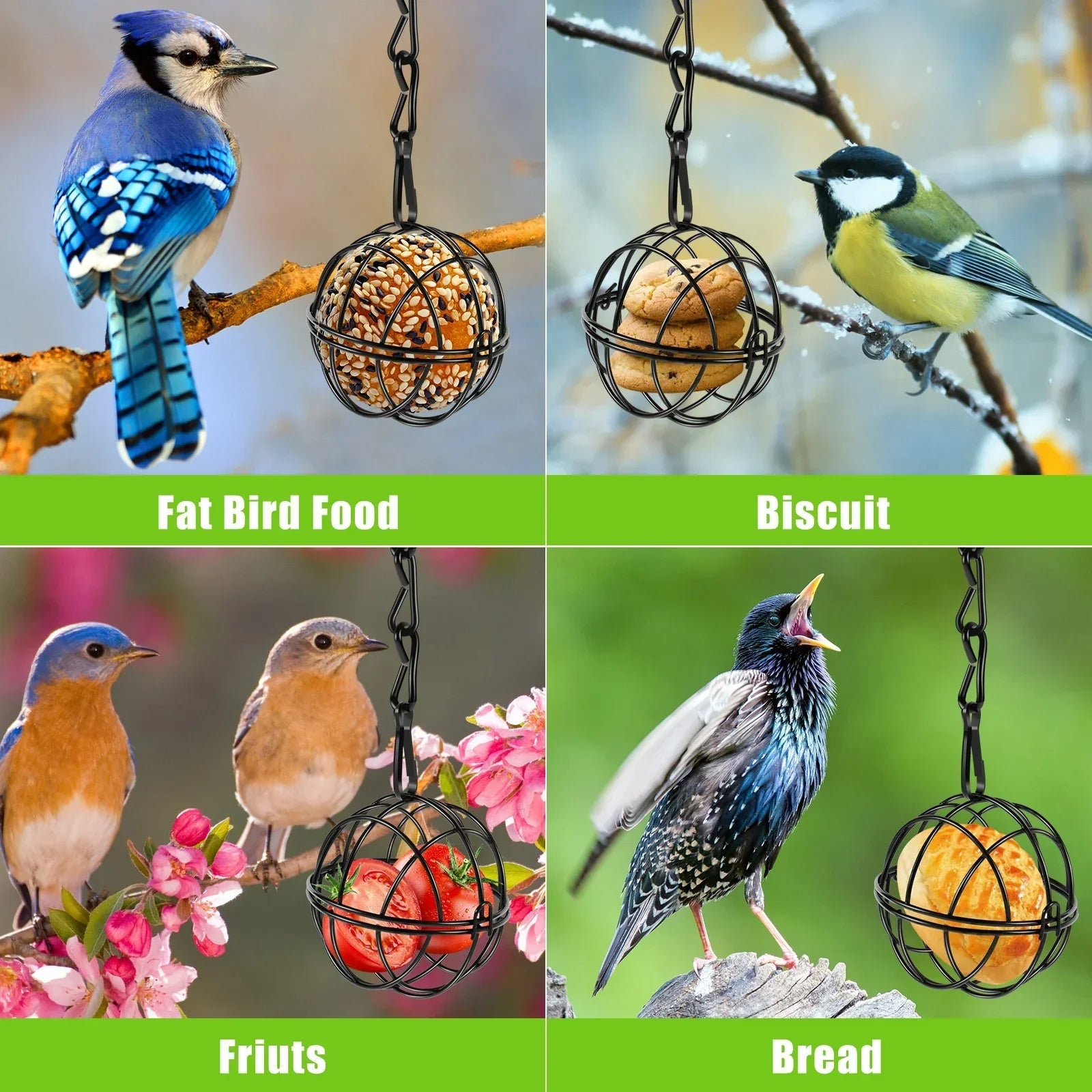 4-Piece Metal Hanging Bird Feeder Set
