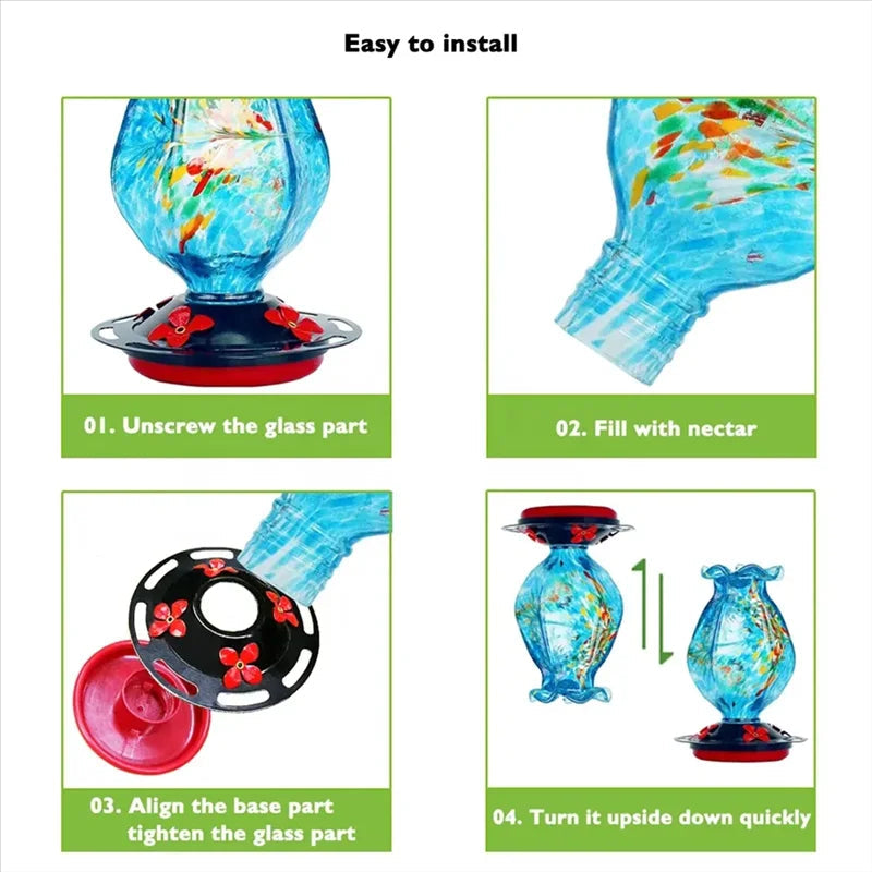 Hand Blown Glass Hanging Hummingbird Feeder