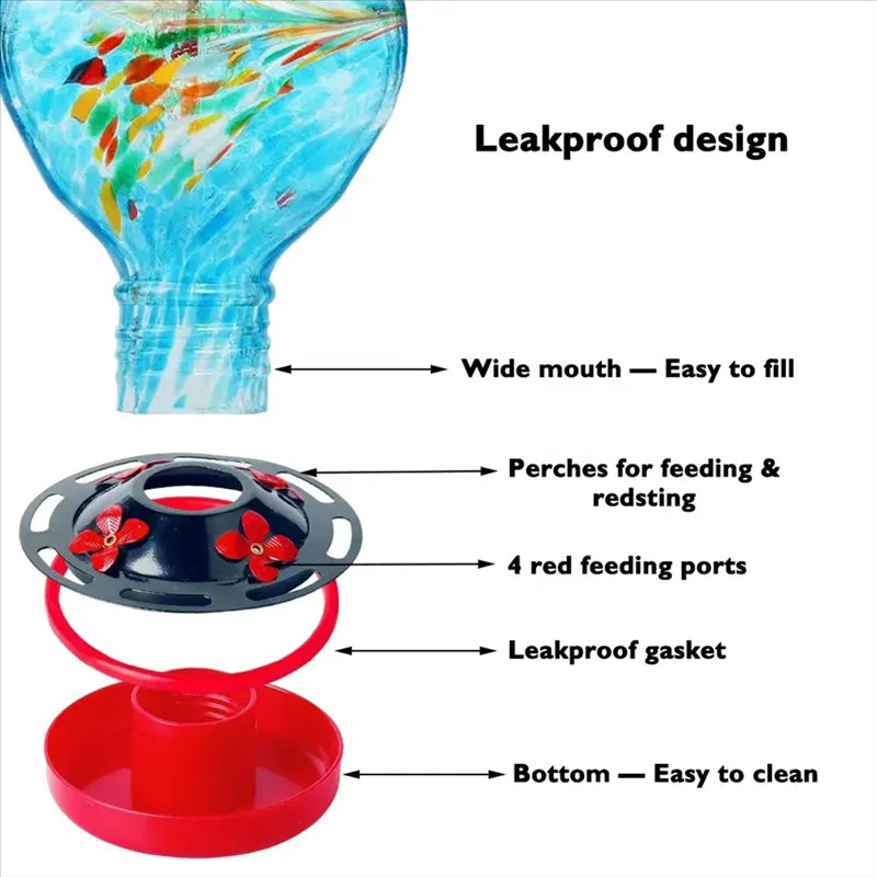 Hand Blown Glass Hanging Hummingbird Feeder