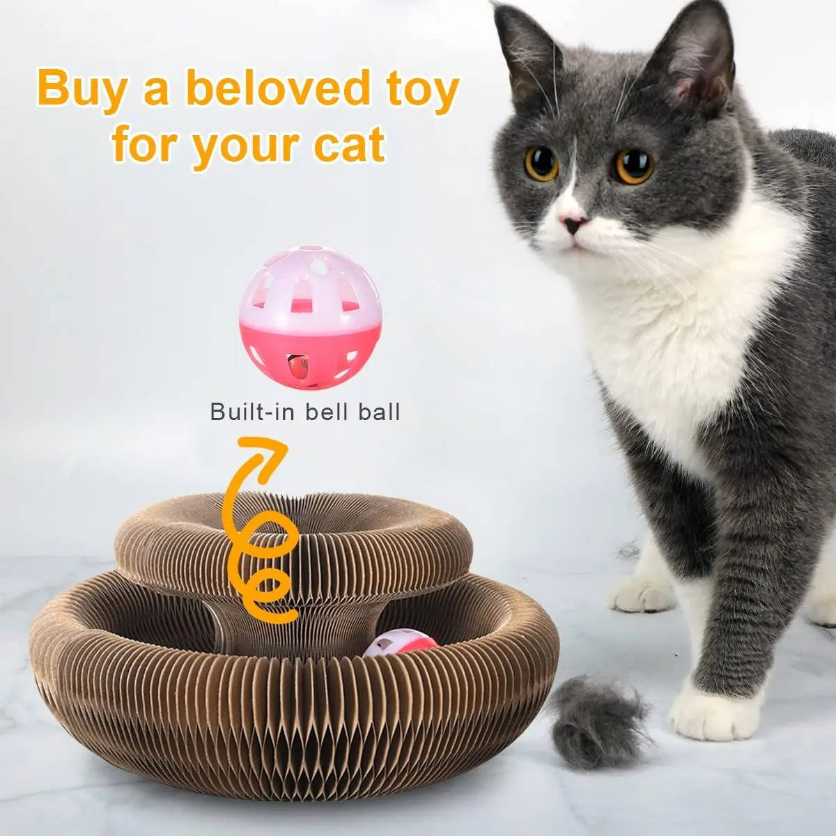 Magnetic Cardboard Cat Scratcher with Bell Ball Track
