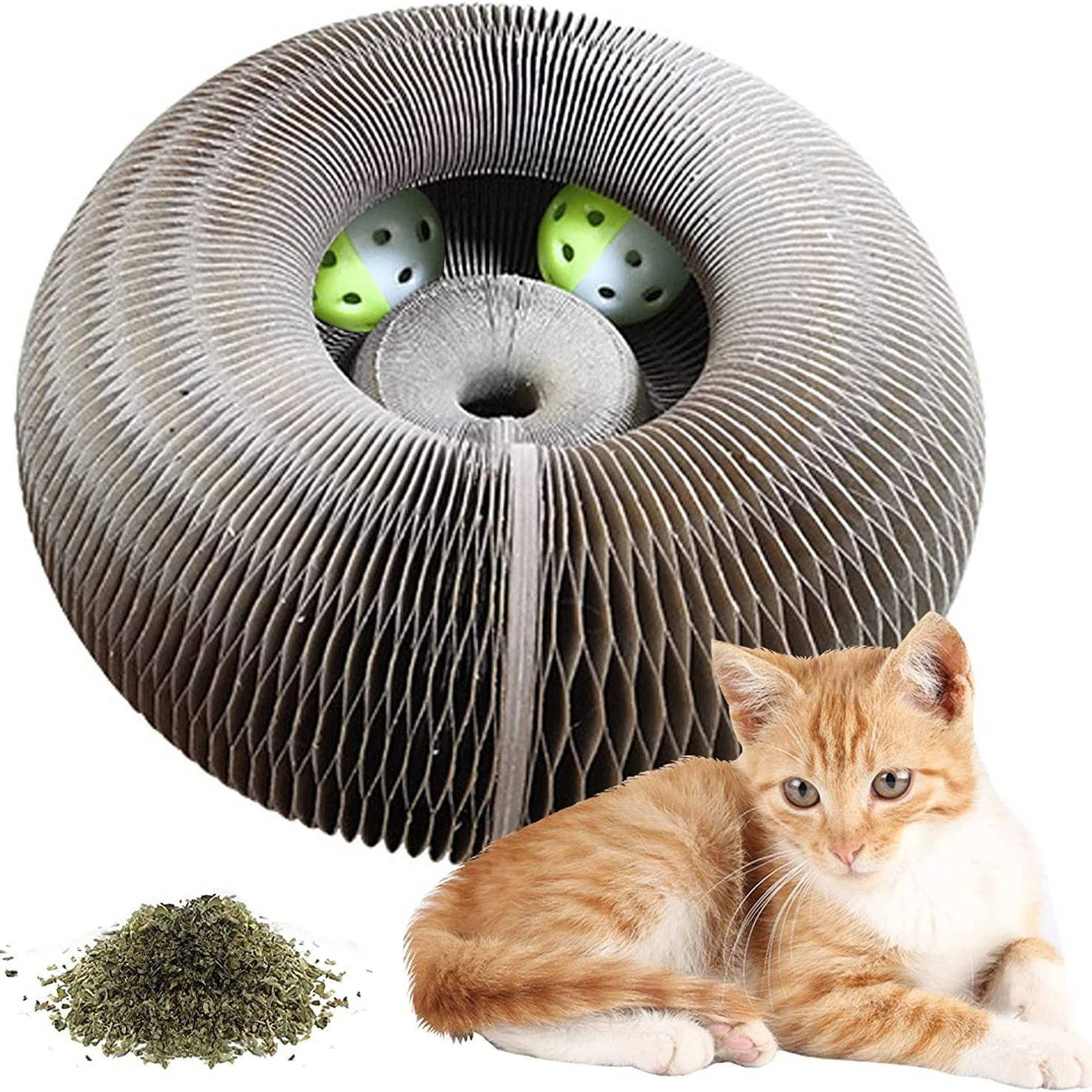 Magnetic Cardboard Cat Scratcher with Bell Ball Track