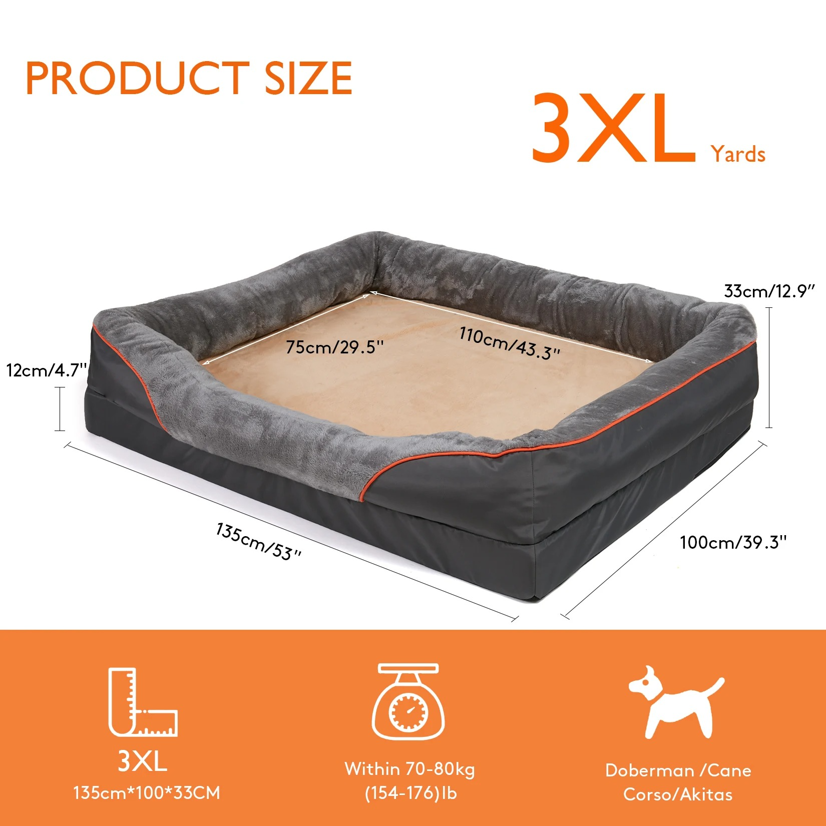 Orthopedic Foam Dog Bed with Raised Sides