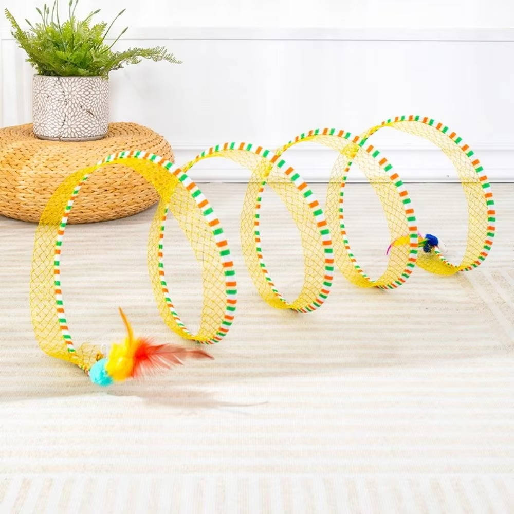 Collapsible Cat Hunting Toy with Mouse and Feather Bell