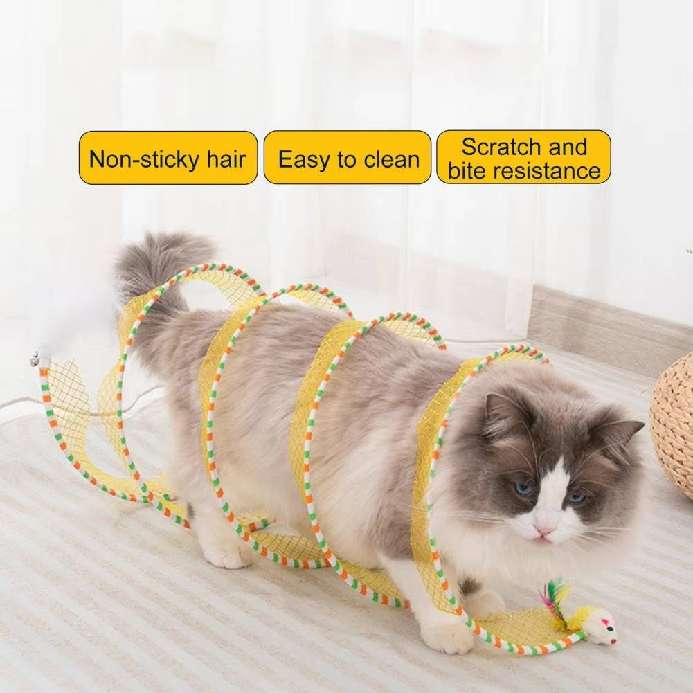 Collapsible Cat Hunting Toy with Mouse and Feather Bell