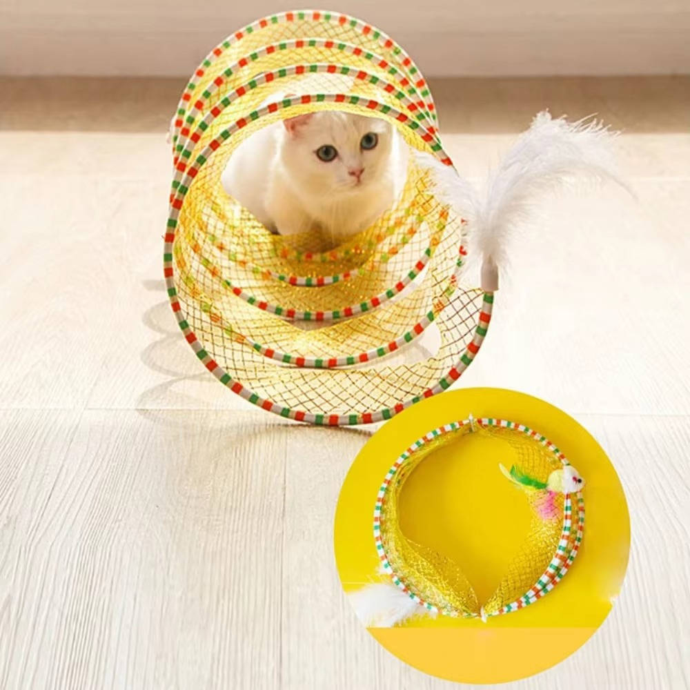 Collapsible Cat Hunting Toy with Mouse and Feather Bell