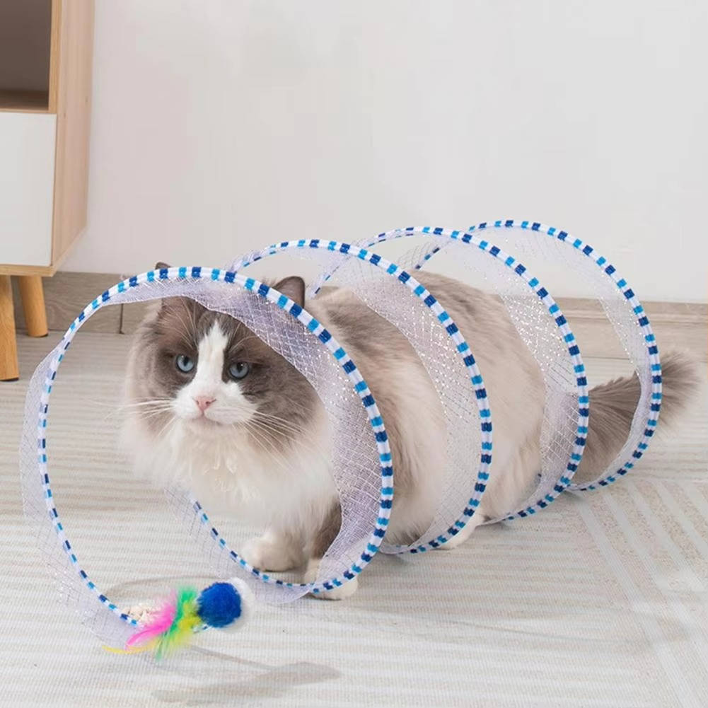 Collapsible Cat Hunting Toy with Mouse and Feather Bell