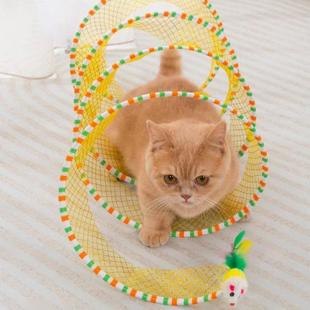 Collapsible Cat Hunting Toy with Mouse and Feather Bell