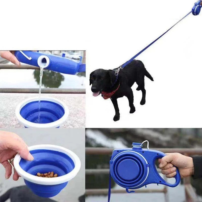 4-in-1 Dog Leash with Water Bottle &amp; Bowl