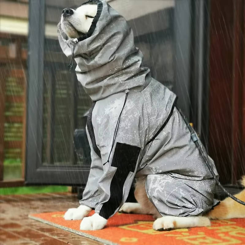 Waterproof Dog Raincoat with Hood and Reflective Strips