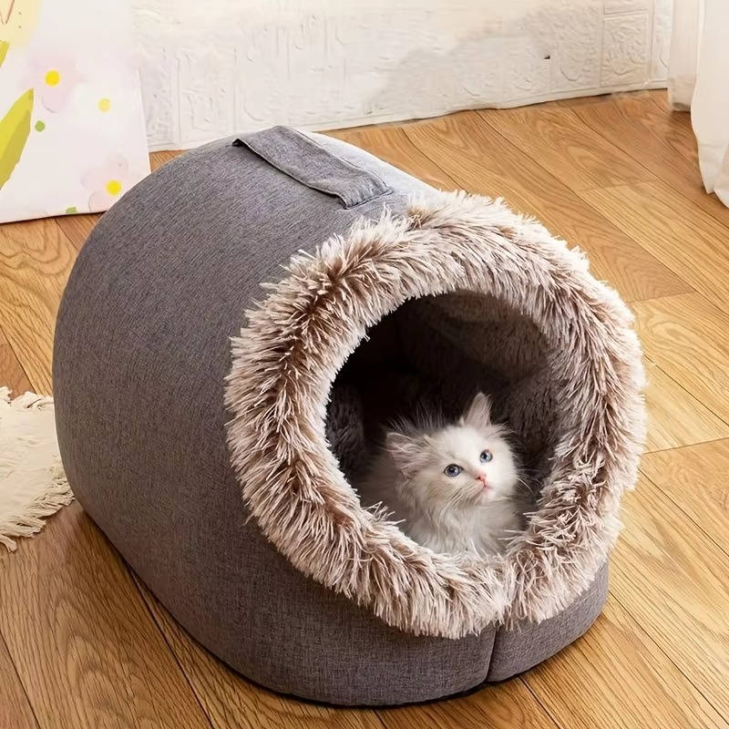 Insulated Cave-Style Winter Bed for Cats