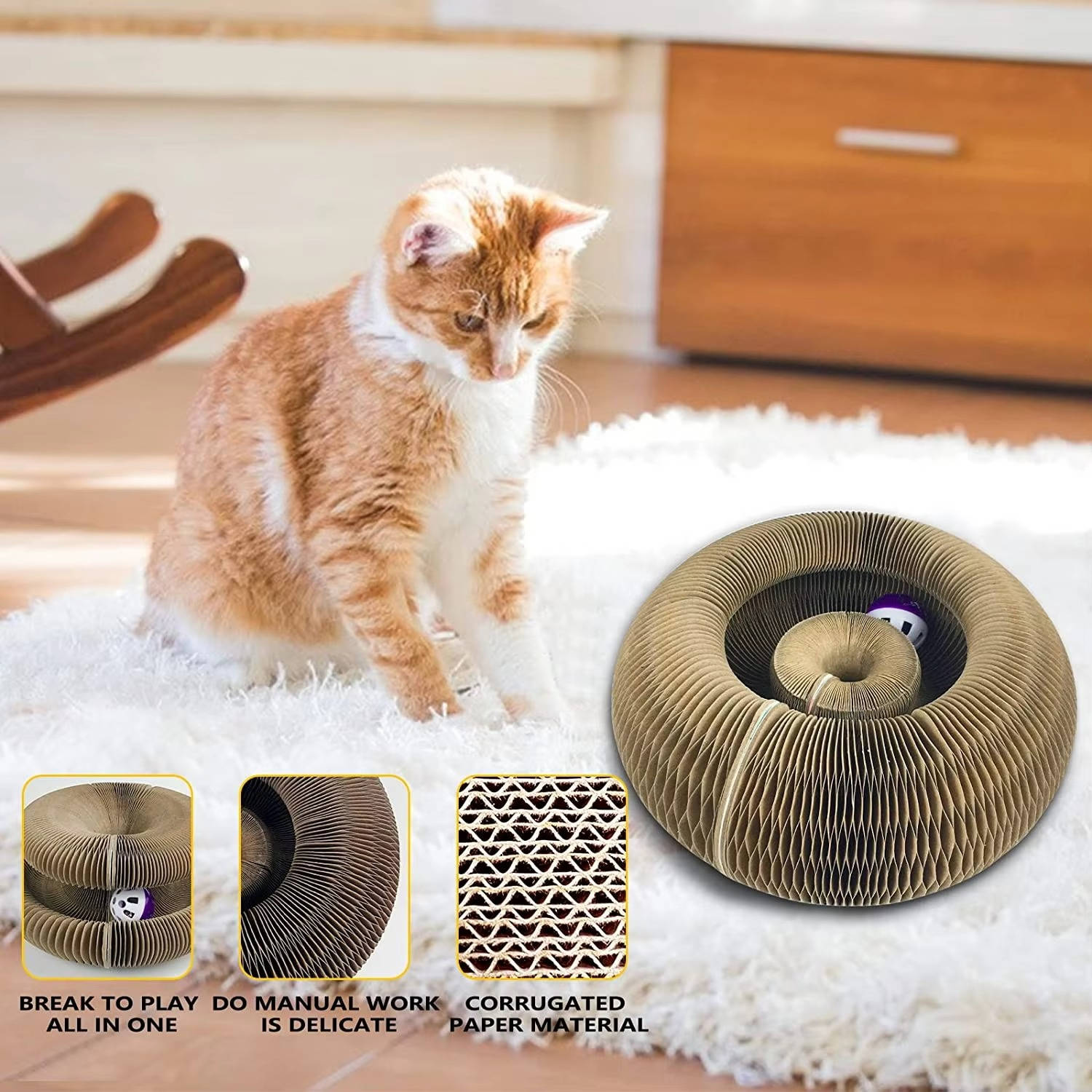 Magnetic Cardboard Cat Scratcher with Bell Ball Track