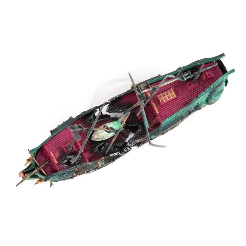 Large Sunken Boat Aquarium Decoration with Air Bubbler