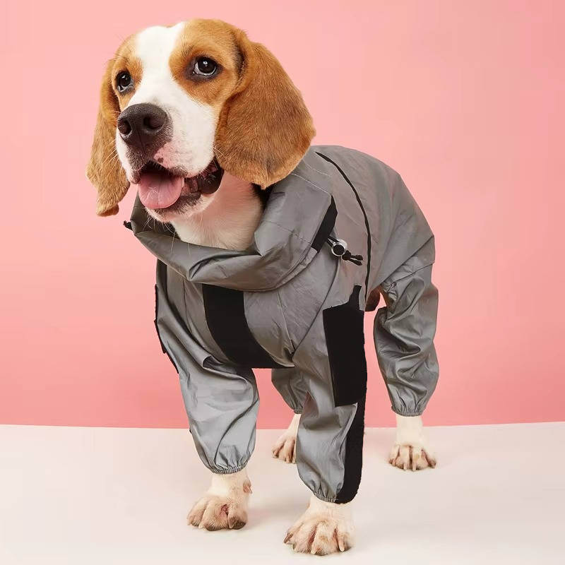 Waterproof Dog Raincoat with Hood and Reflective Strips