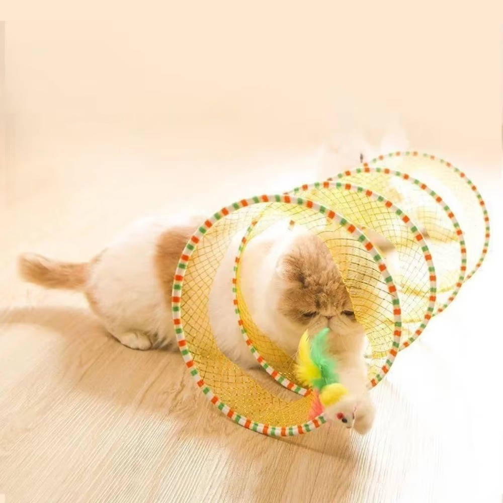 Collapsible Cat Hunting Toy with Mouse and Feather Bell