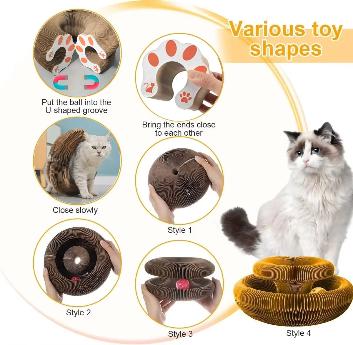 Magnetic Cardboard Cat Scratcher with Bell Ball Track
