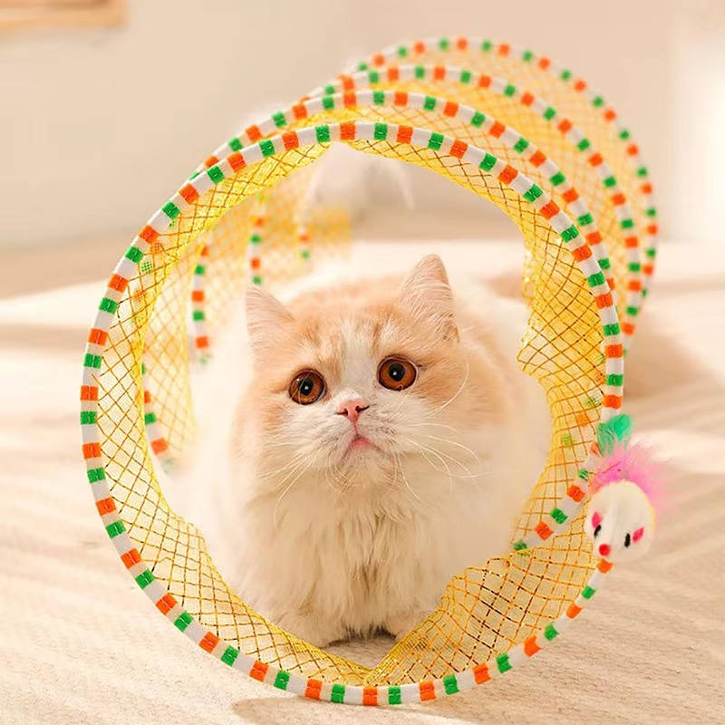 Collapsible Cat Hunting Toy with Mouse and Feather Bell
