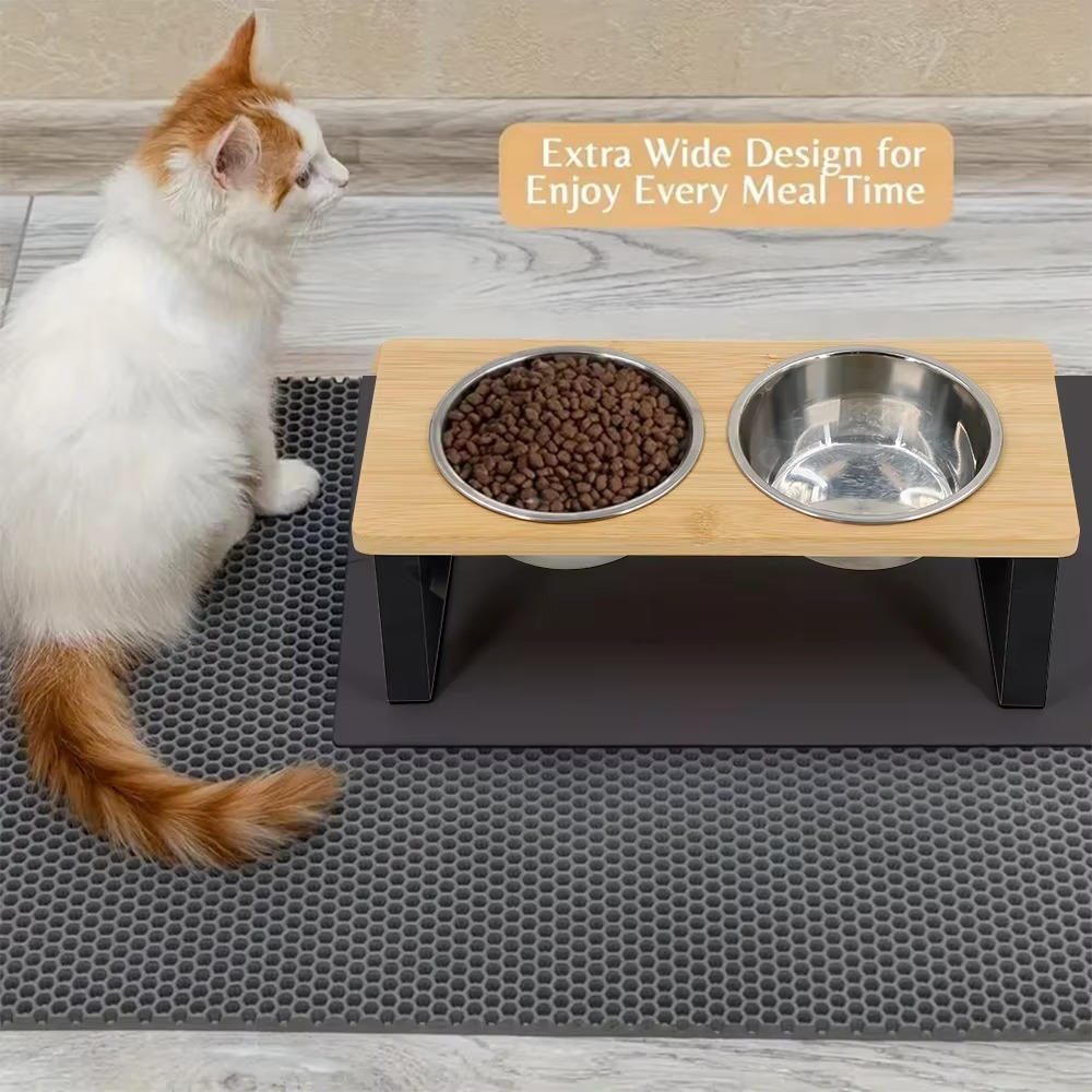 Elevated Cat Bowl with 15-Degree Tilt for Comfortable Feeding