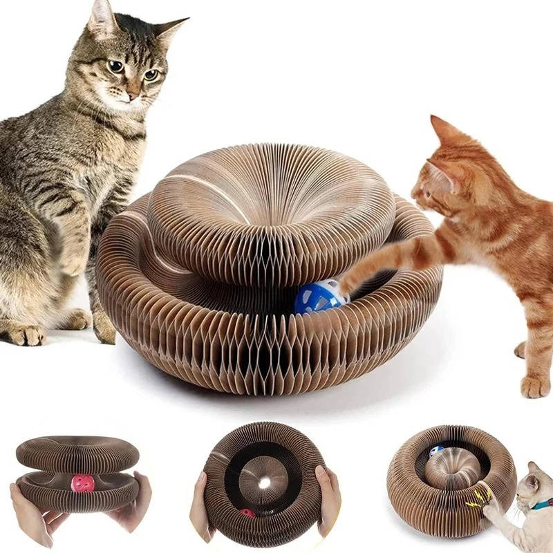 Magnetic Cardboard Cat Scratcher with Bell Ball Track