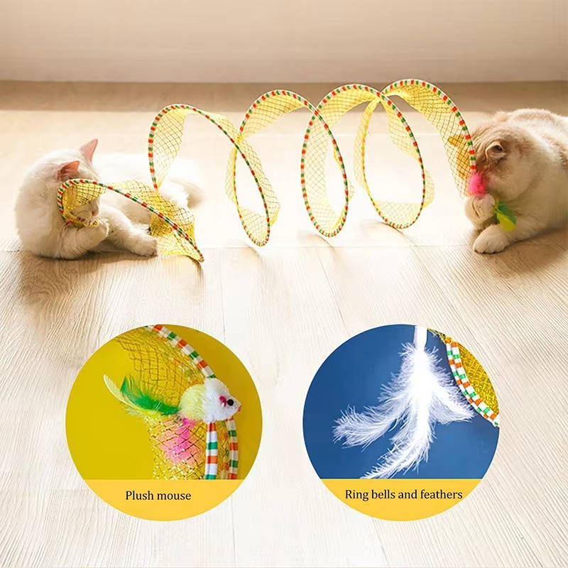 Collapsible Cat Hunting Toy with Mouse and Feather Bell