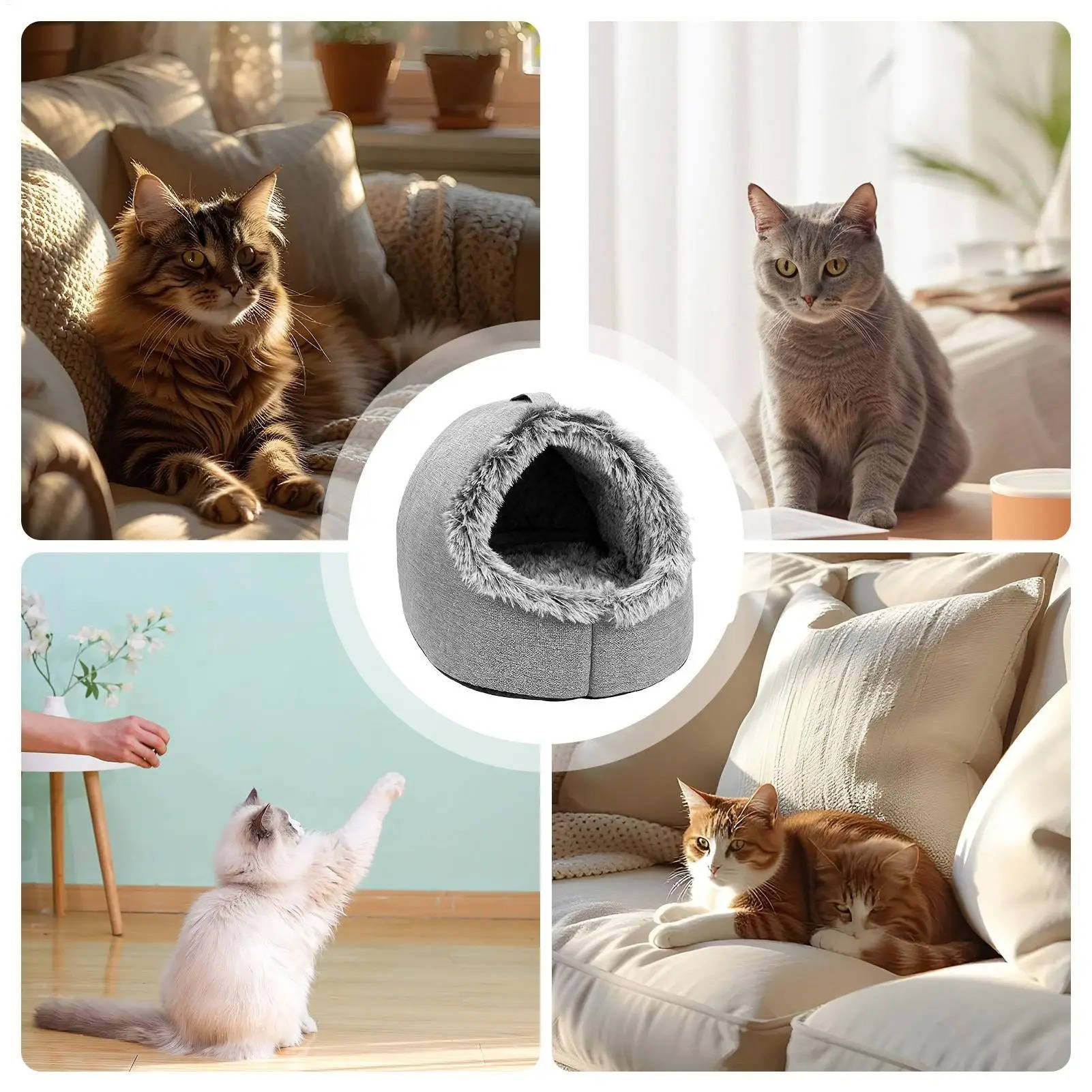 Insulated Cave-Style Winter Bed for Cats