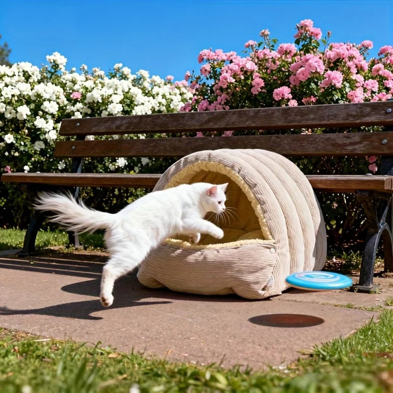 Warm Arctic Fleece Enclosed Cave Bed for Cats and Small Dogs