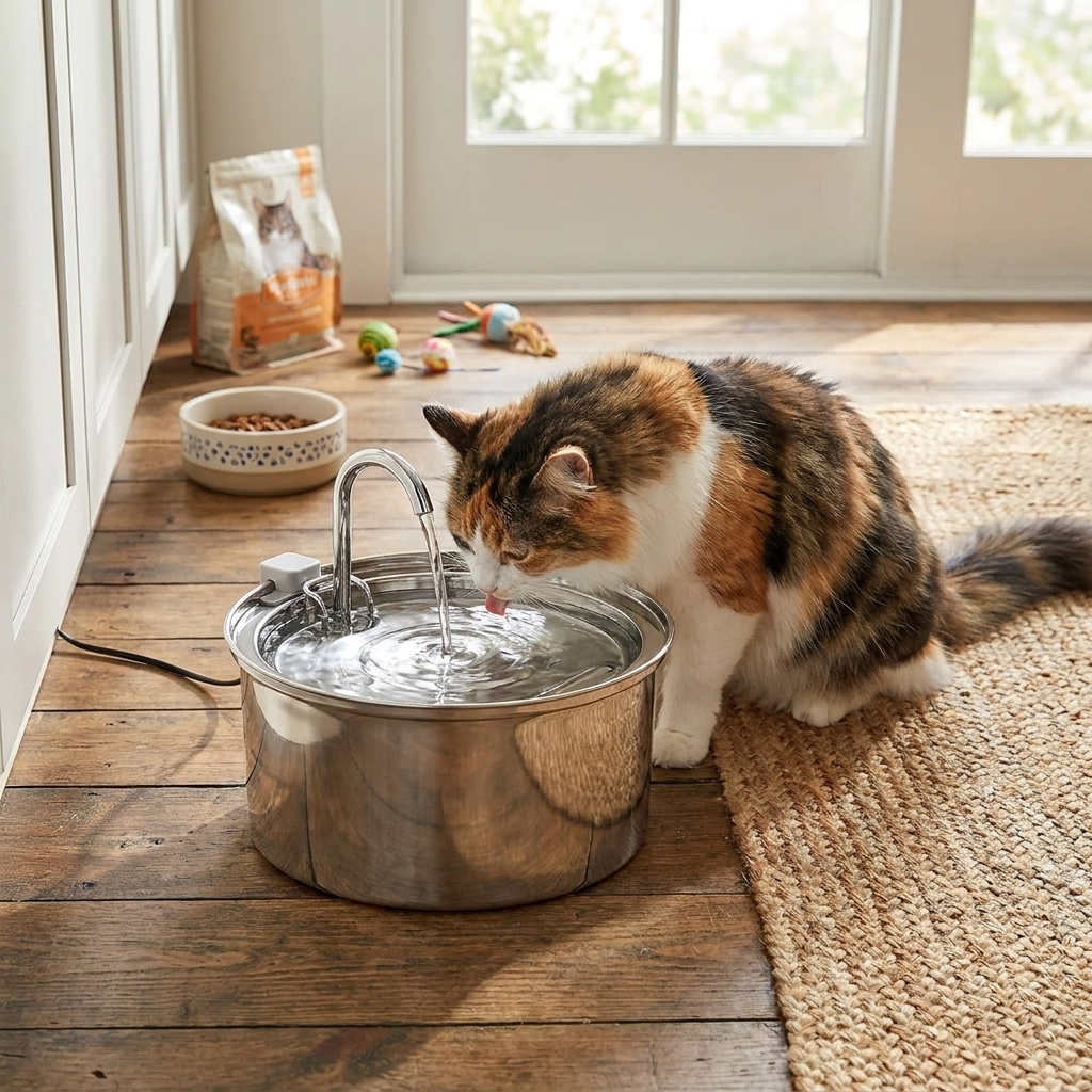 Stainless Steel Automatic Pet Water Fountain with Quiet USB Pump
