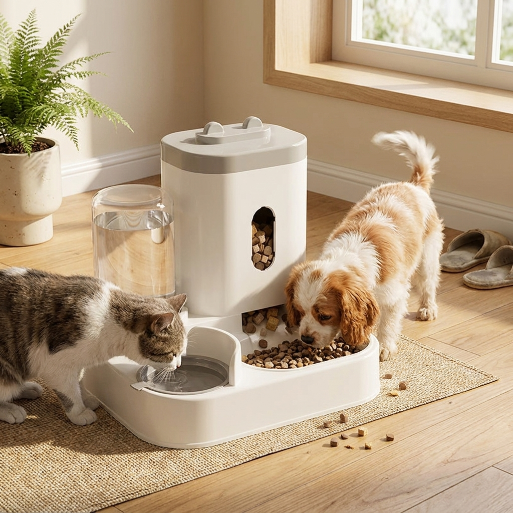 Automatic Pet Feeder & Water Fountain Bowl - Gray Dish