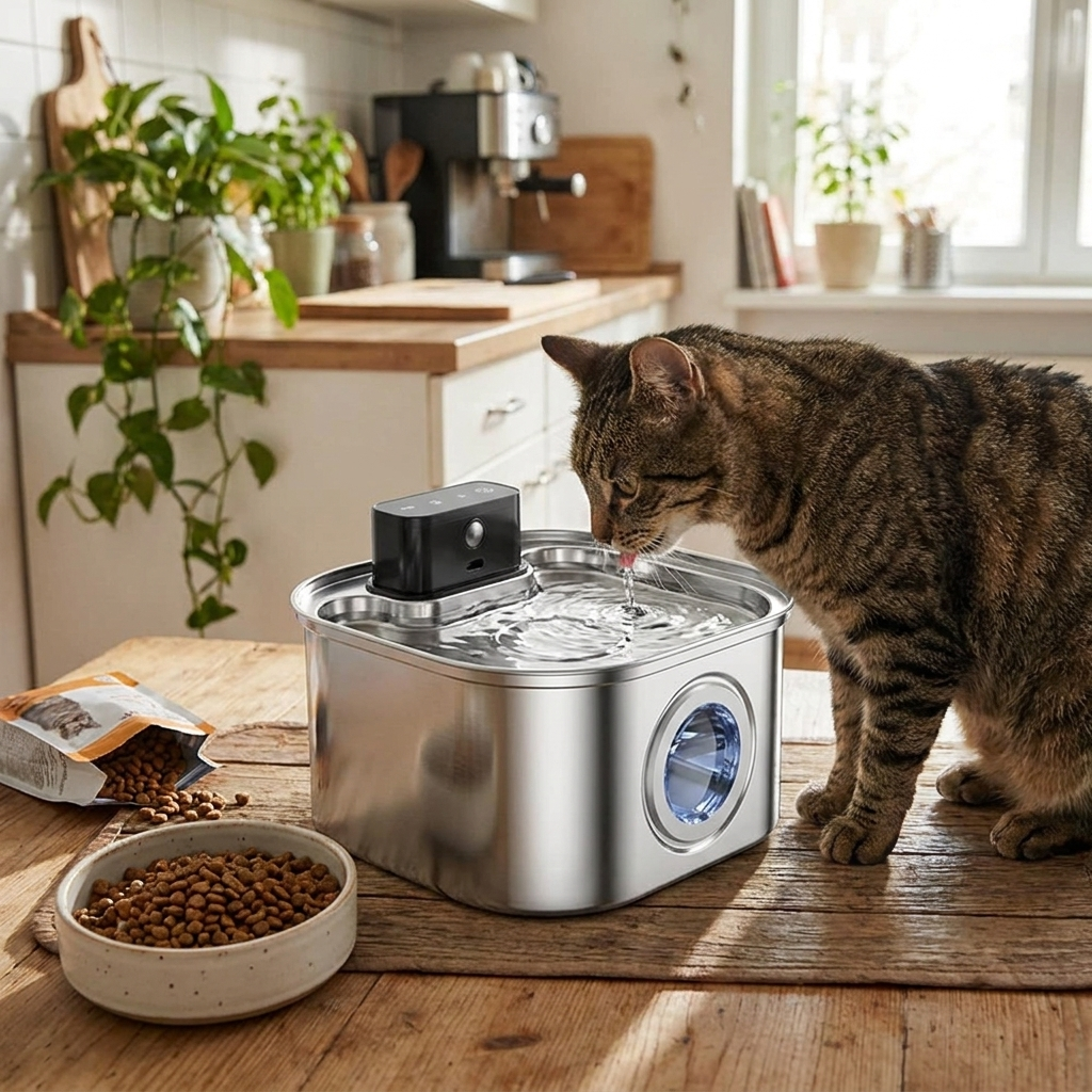 Stainless Steel Wireless Automatic Cat Water Fountain - 3.2L
