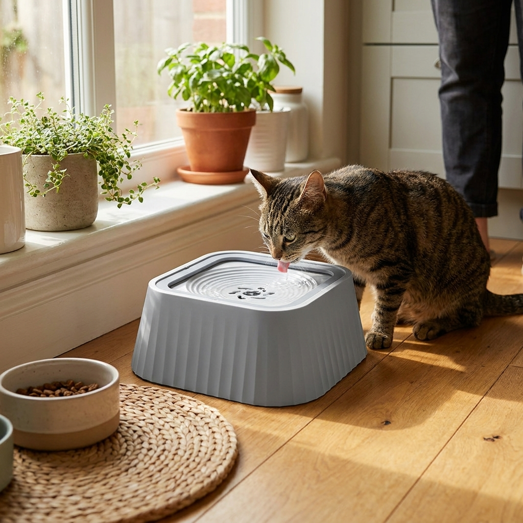 No-Spill Pet Water Fountain with Floating Plates