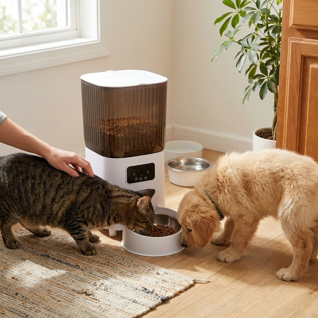 Smart Automatic Cat Feeder with Camera and Double Bowls