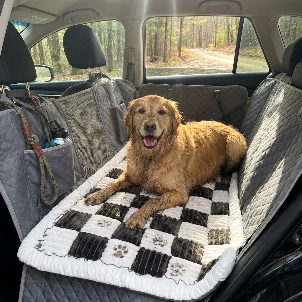 Plush Backseat Dog Bed for Cars - Cozy Pet Car Seat Cover
