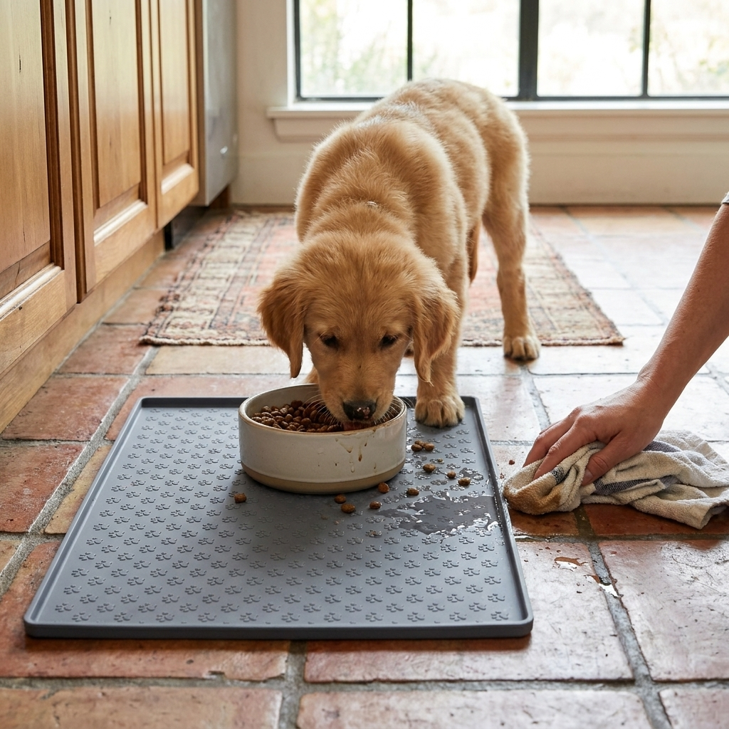 Non-Slip Dog Feeder Mat with Raised Edges - 15.5 x 23.5 In