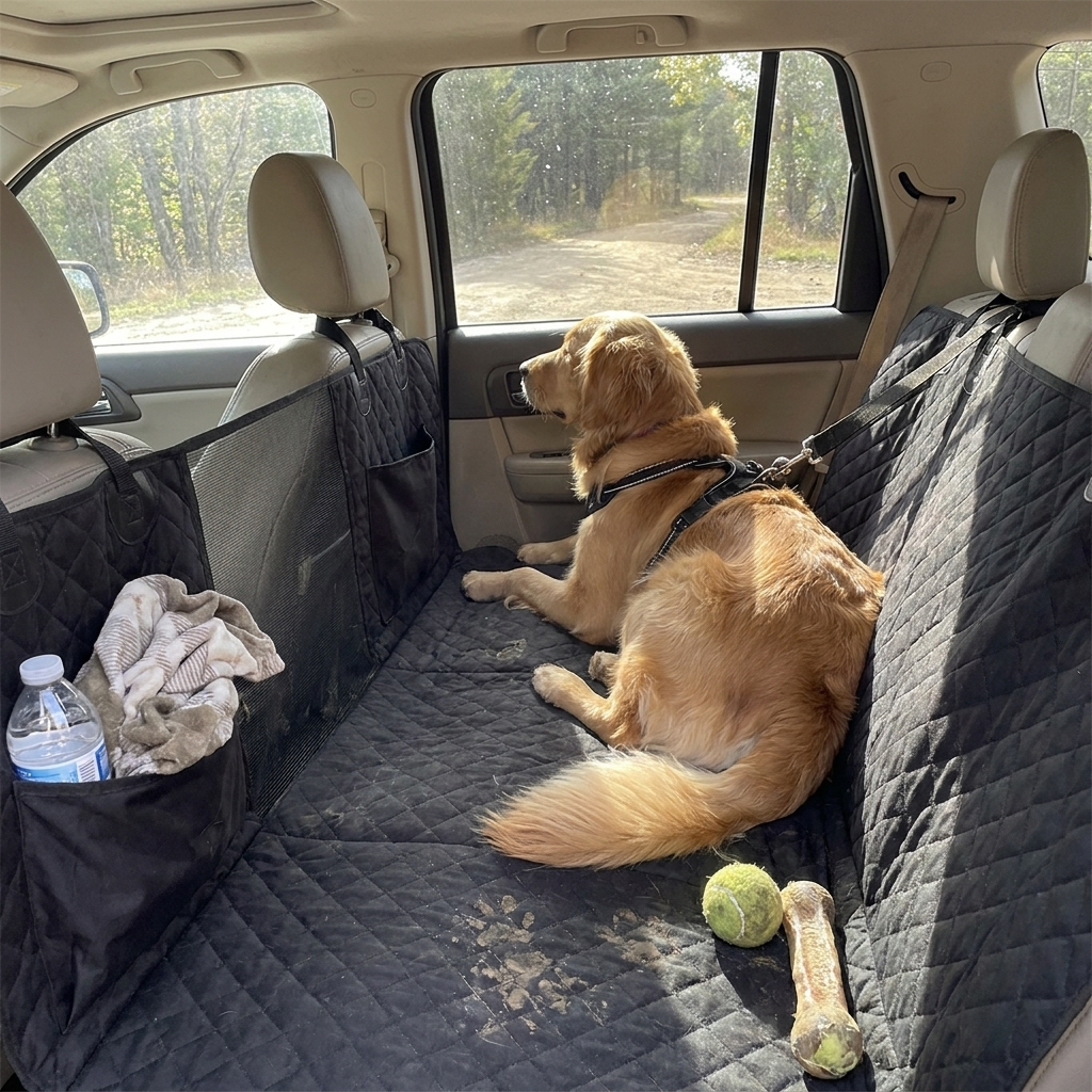 Waterproof Hammock Car Seat Cover for Dogs with Storage