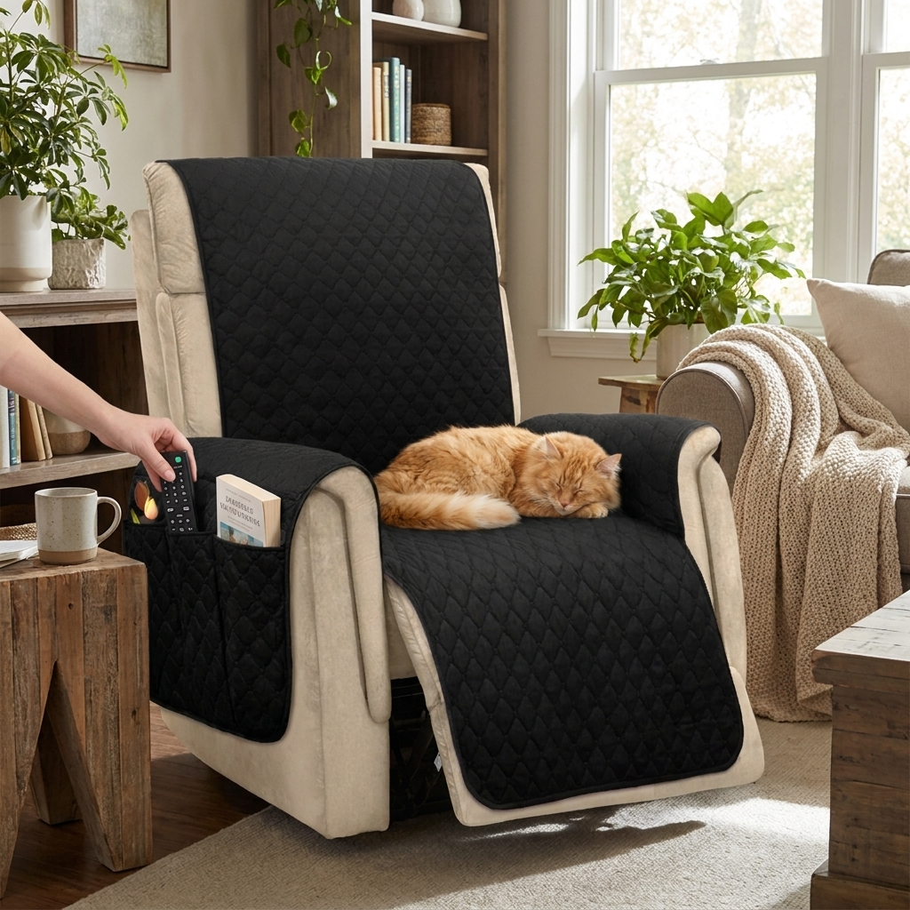 Reversible Couch Cover Furniture Protector with Side Pockets