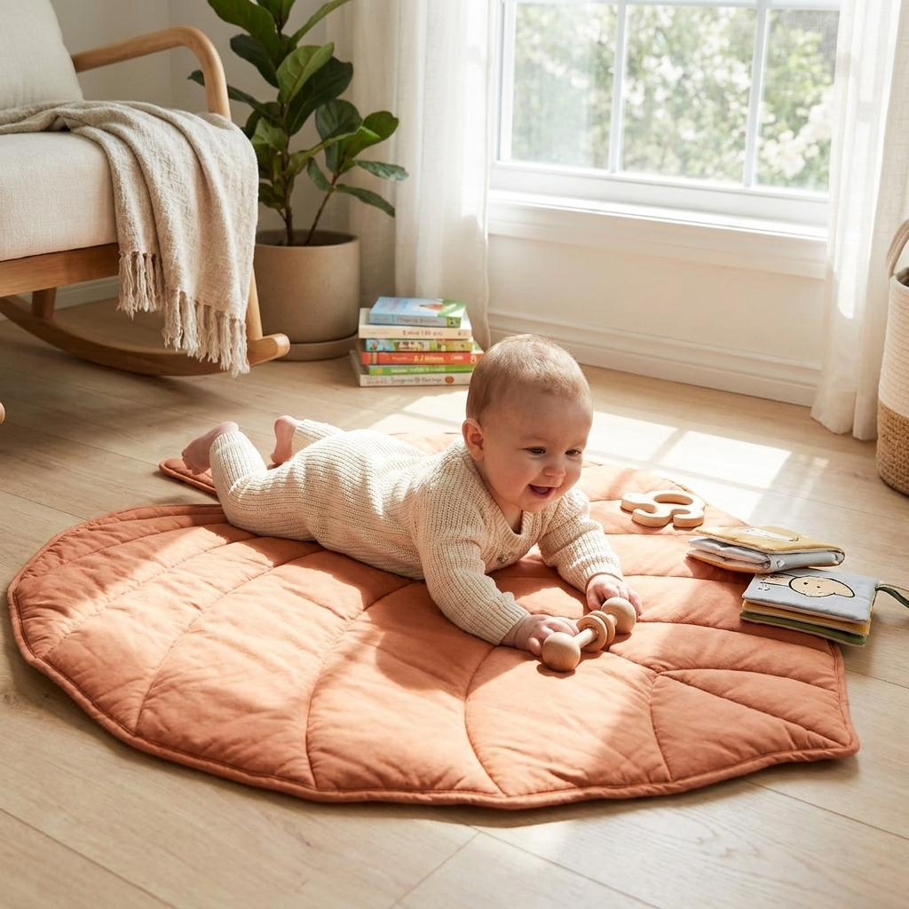 Leaf-Shaped Soft Cotton Blanket Mat for Kids and Pets