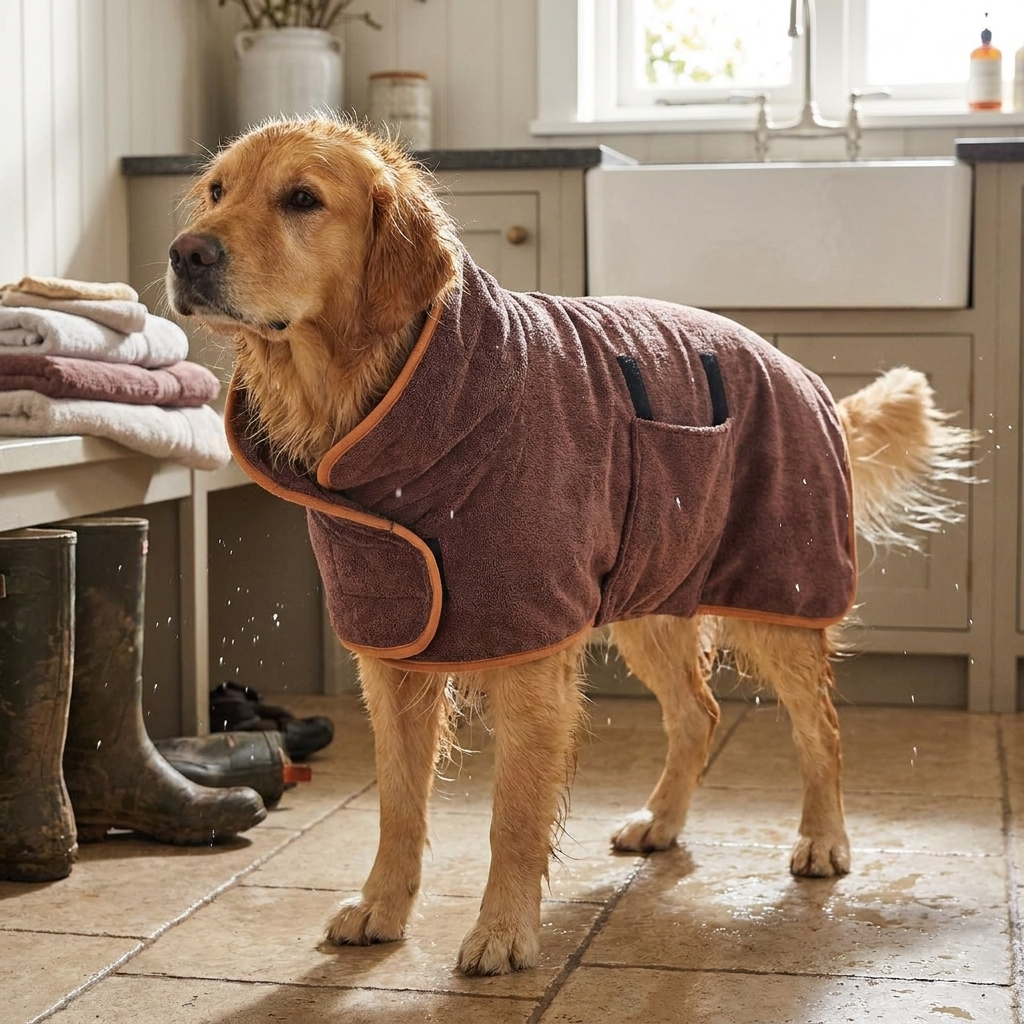 Microfiber Dog Bathrobe Towel - Adjustable Absorbent Drying Robe