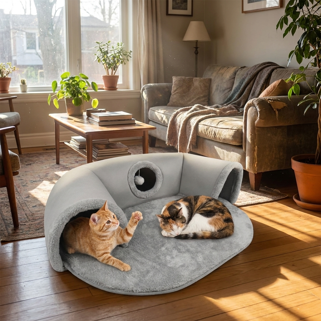 Cozy Plush Pet Bed for Cats and Small Dogs