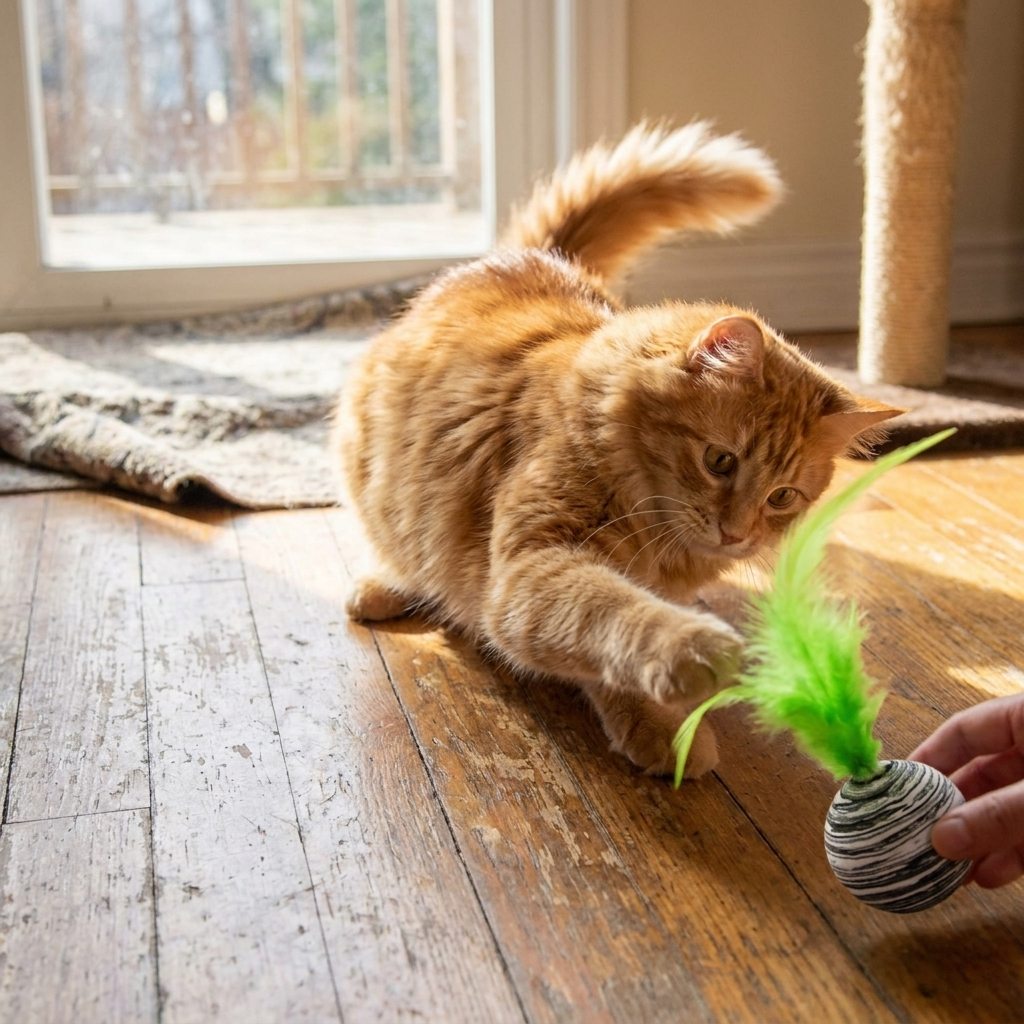 Interactive Striped Ball Cat Toy with Feather