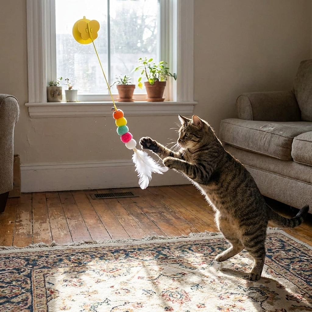 Interactive Elastic Rope Cat Toy with Bell and Dragonfly Plush