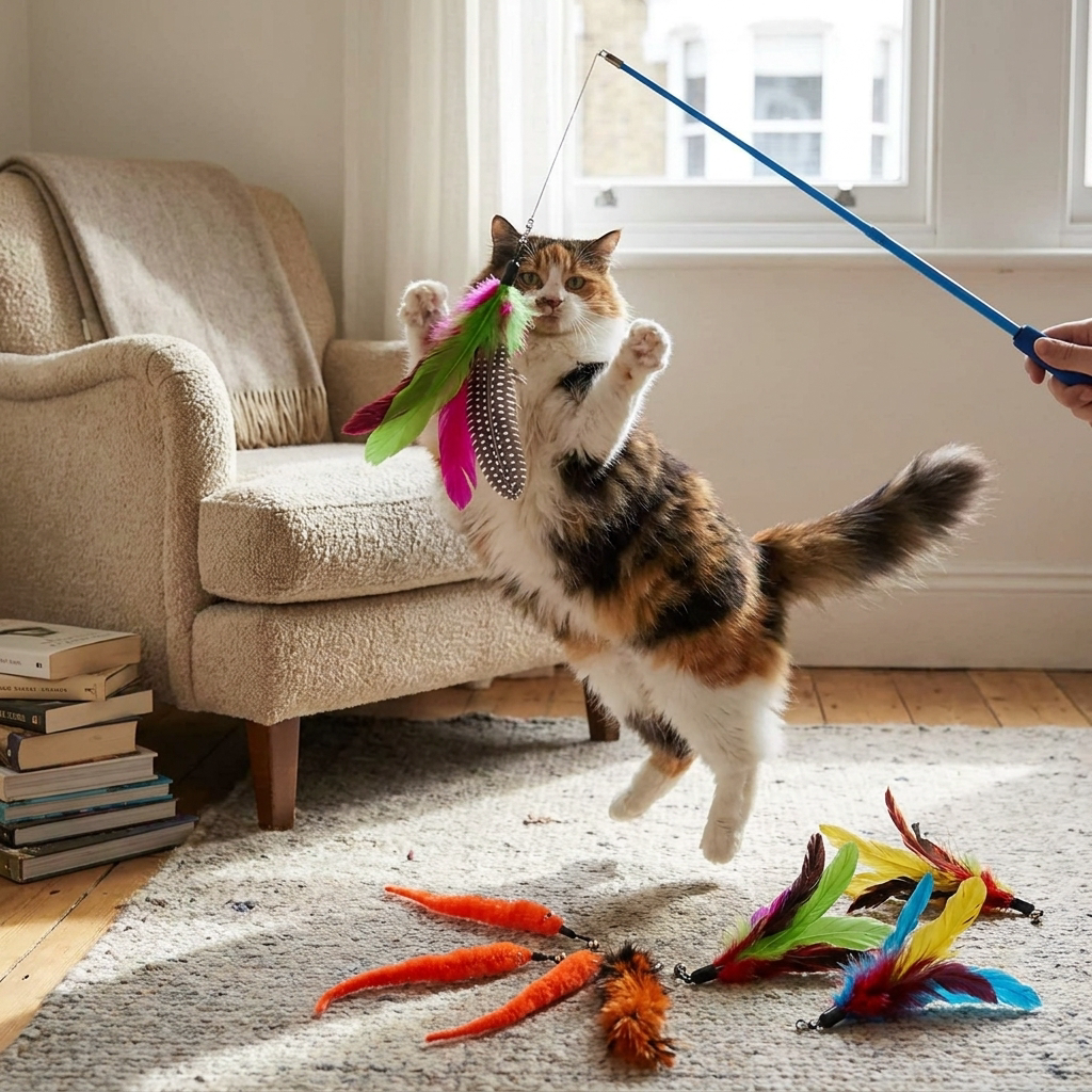 Replacement Cat Feather Toy Set with Retractable Stick