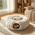 Plush Donut Cat Bed with Tunnel