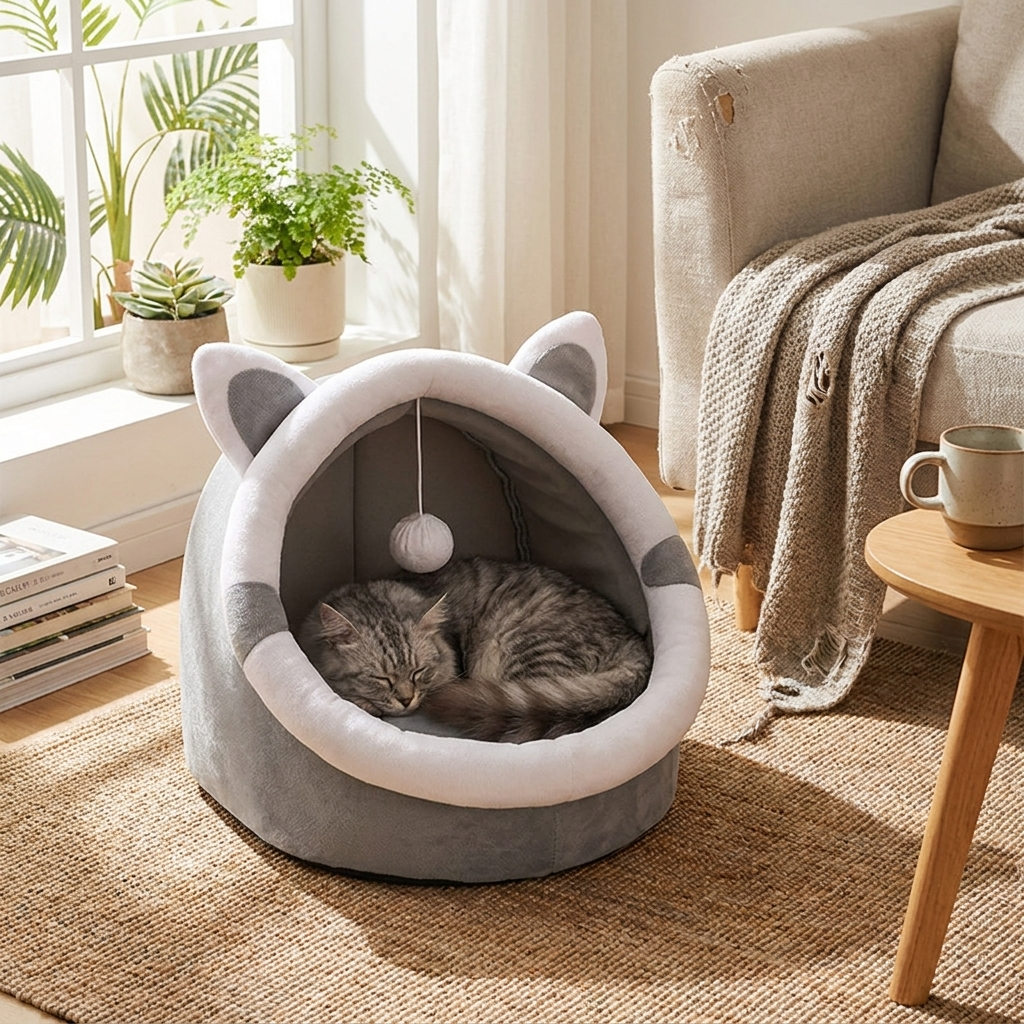 Cat Cave Bed - Cozy Semi-Enclosed Nest House