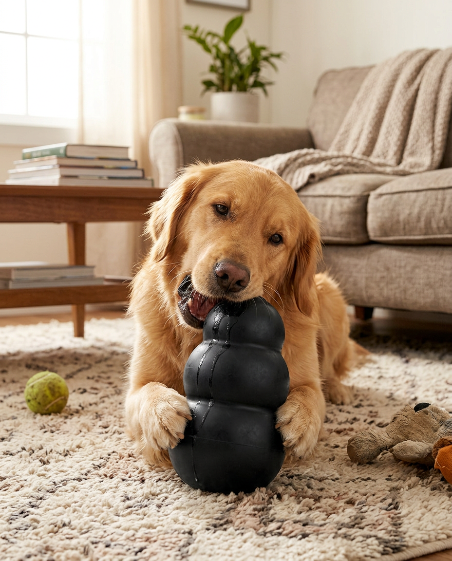 Pet Gourd Bite-resistant Rubber Dog Toy in use, lifestyle background